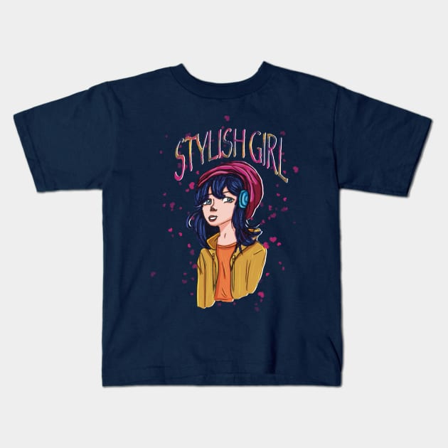 Stylish girl Kids T-Shirt by Xatutik-Art